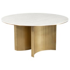 Tavolo da pranzo moderno rotondo in travertino e ottone