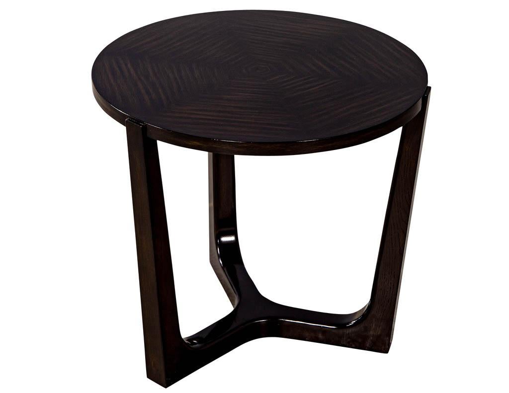 American Modern Round Walnut Side Table with Geometric Inlay