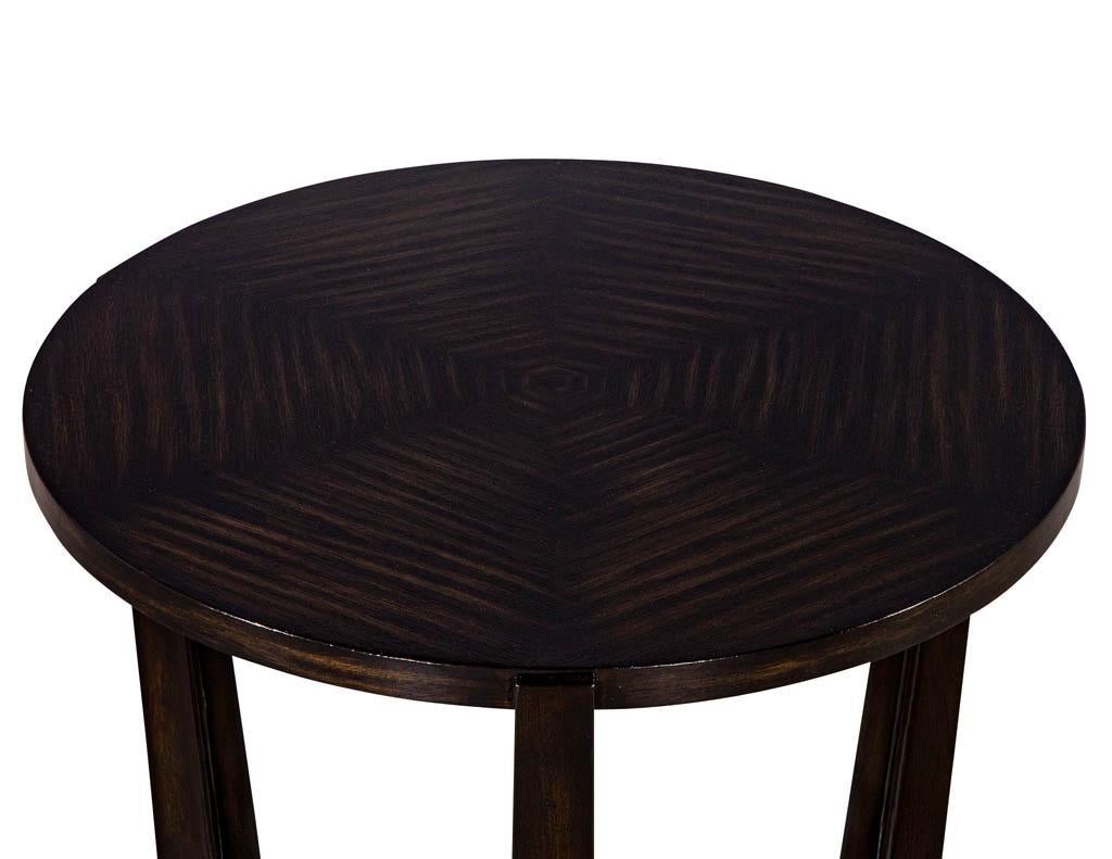 Modern Round Walnut Side Table with Geometric Inlay In New Condition In North York, ON