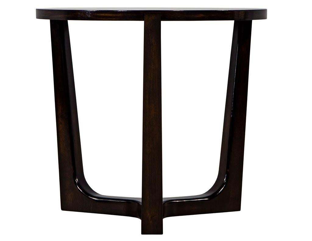 Contemporary Modern Round Walnut Side Table with Geometric Inlay