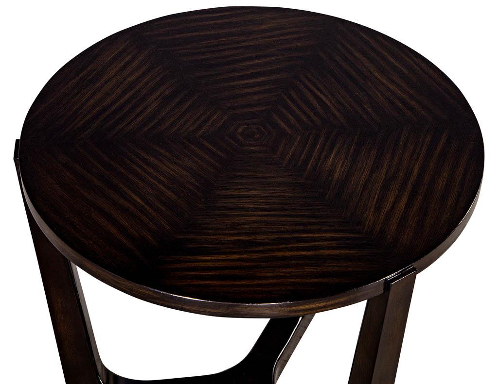 Modern Round Walnut Side Table with Geometric Inlay 2