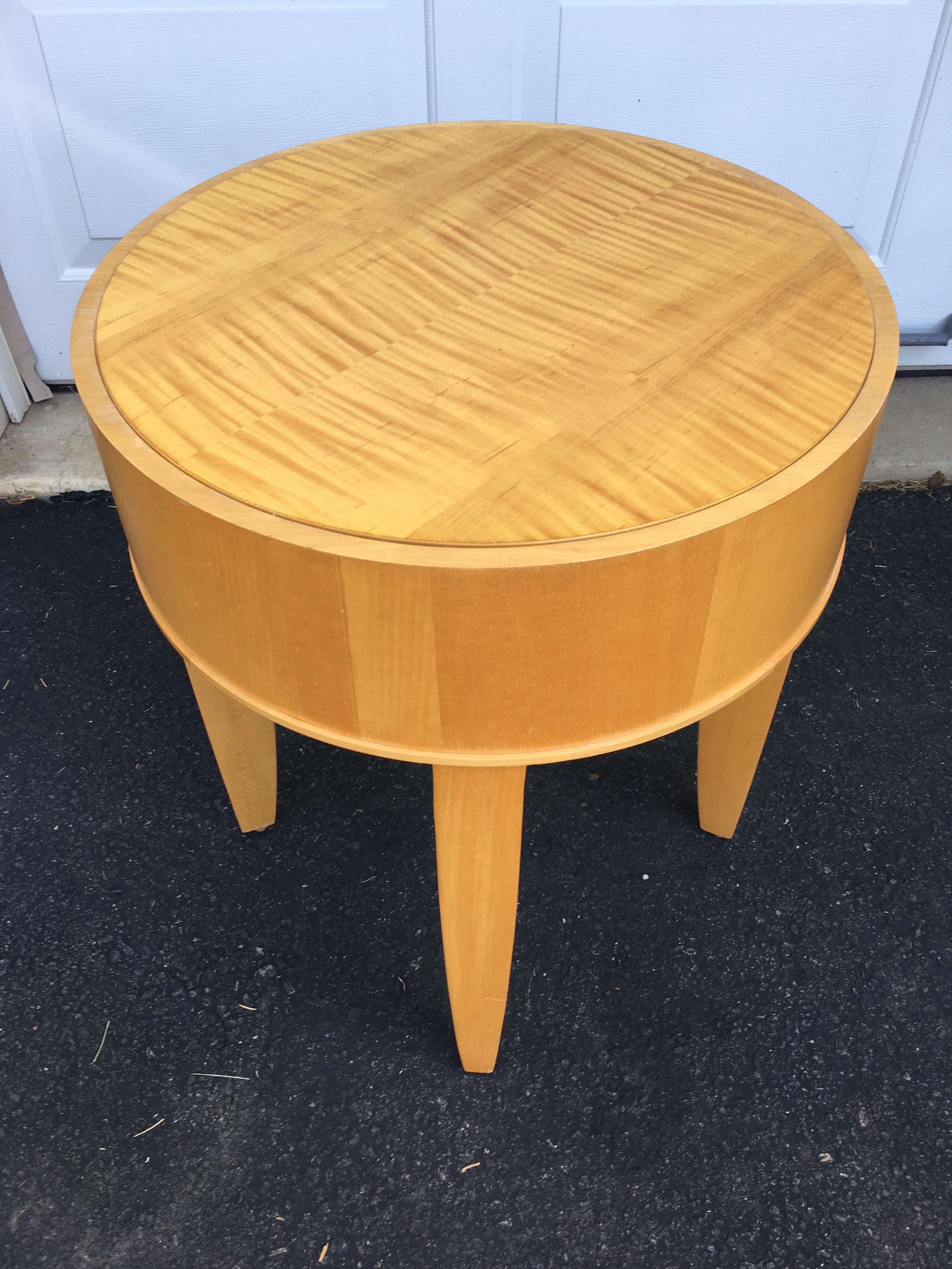 Brayton Modern Round Wood Occasional Drinks Side Table  In Good Condition In Lambertville, NJ