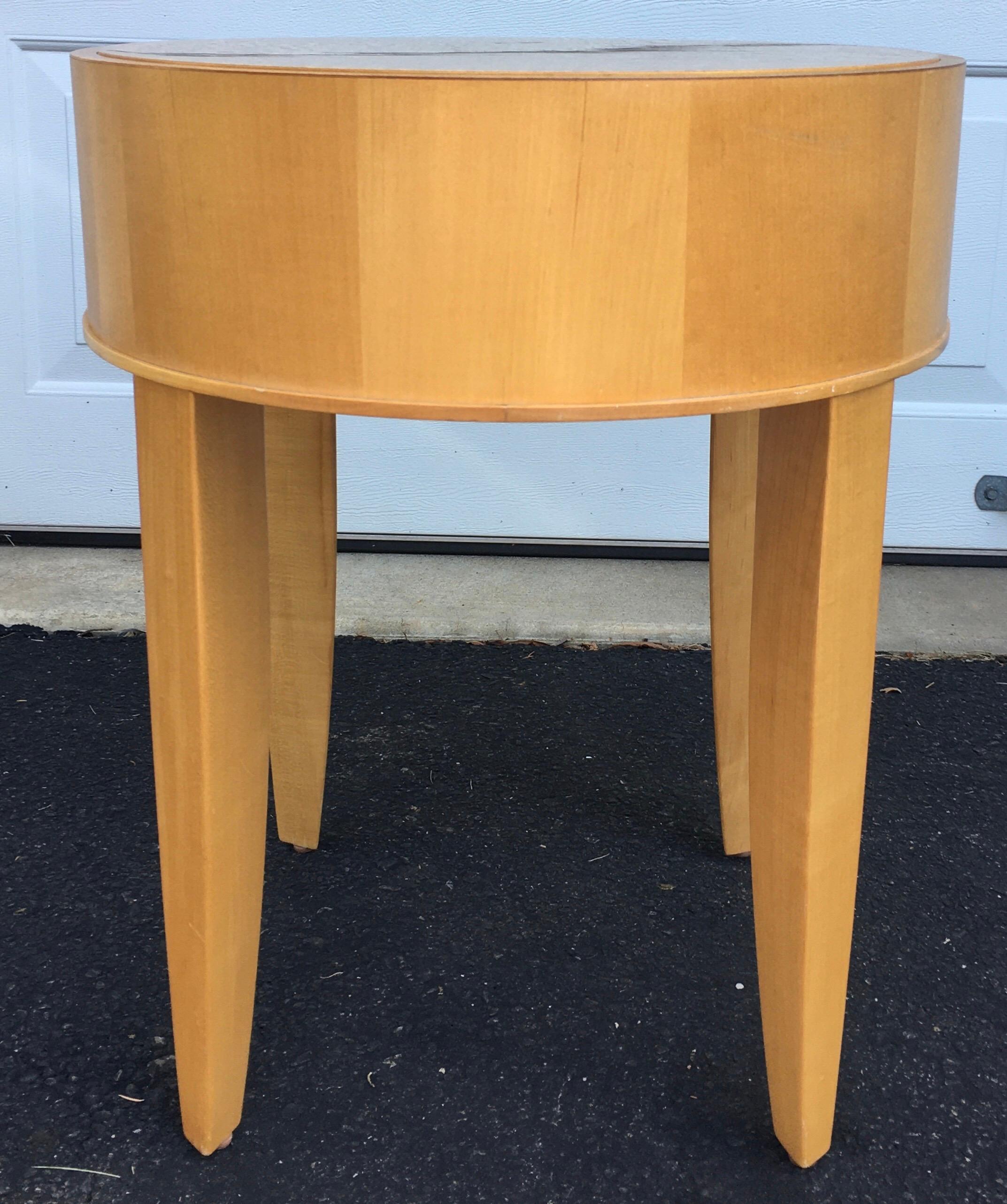 Late 20th Century Brayton Modern Round Wood Occasional Drinks Side Table 