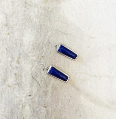 Modern Royal Blue Lapis Lazuli and Sterling Silver Drop Earrings