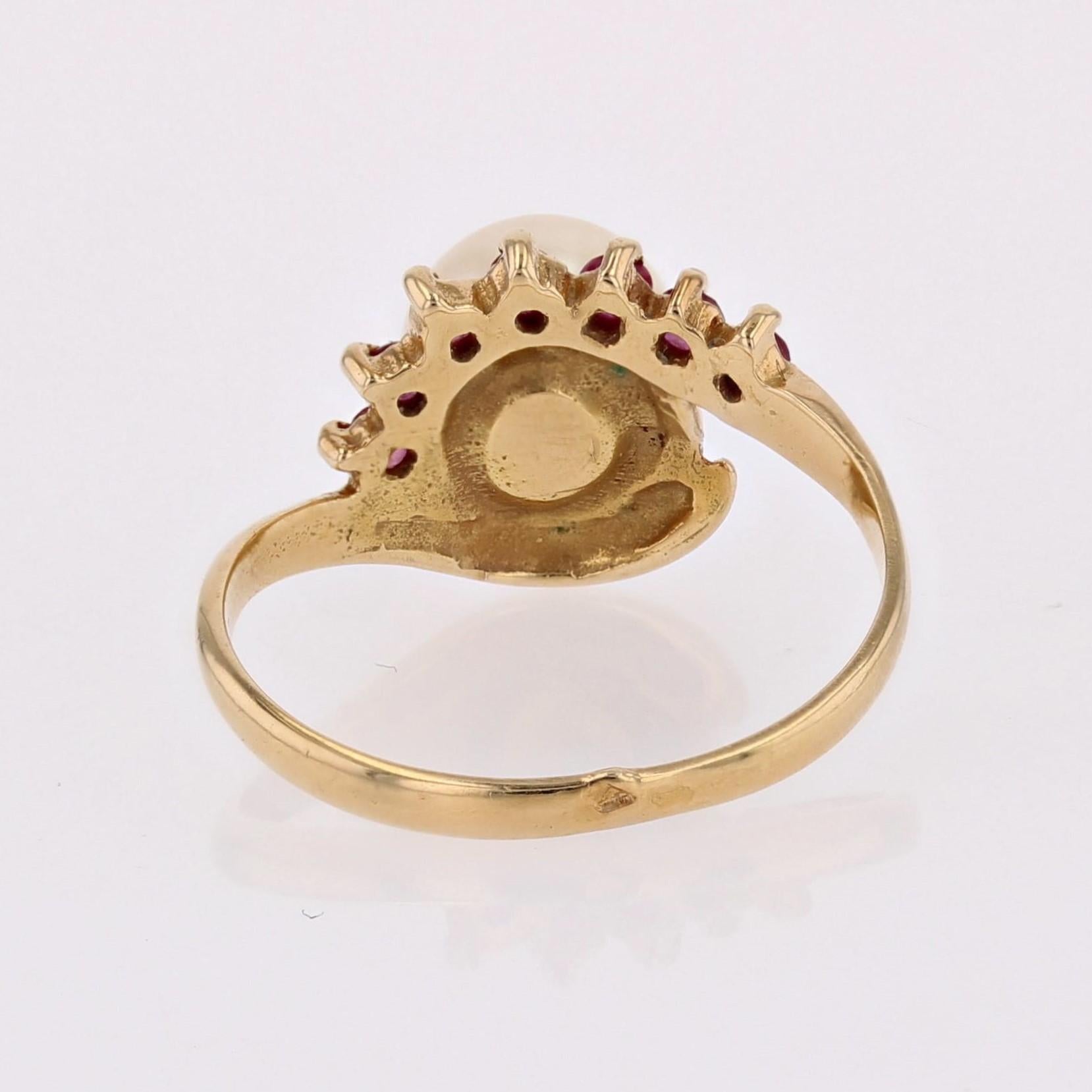Modern Rubies Cultured Pearl 18 Karat Yellow Gold Ring For Sale 12