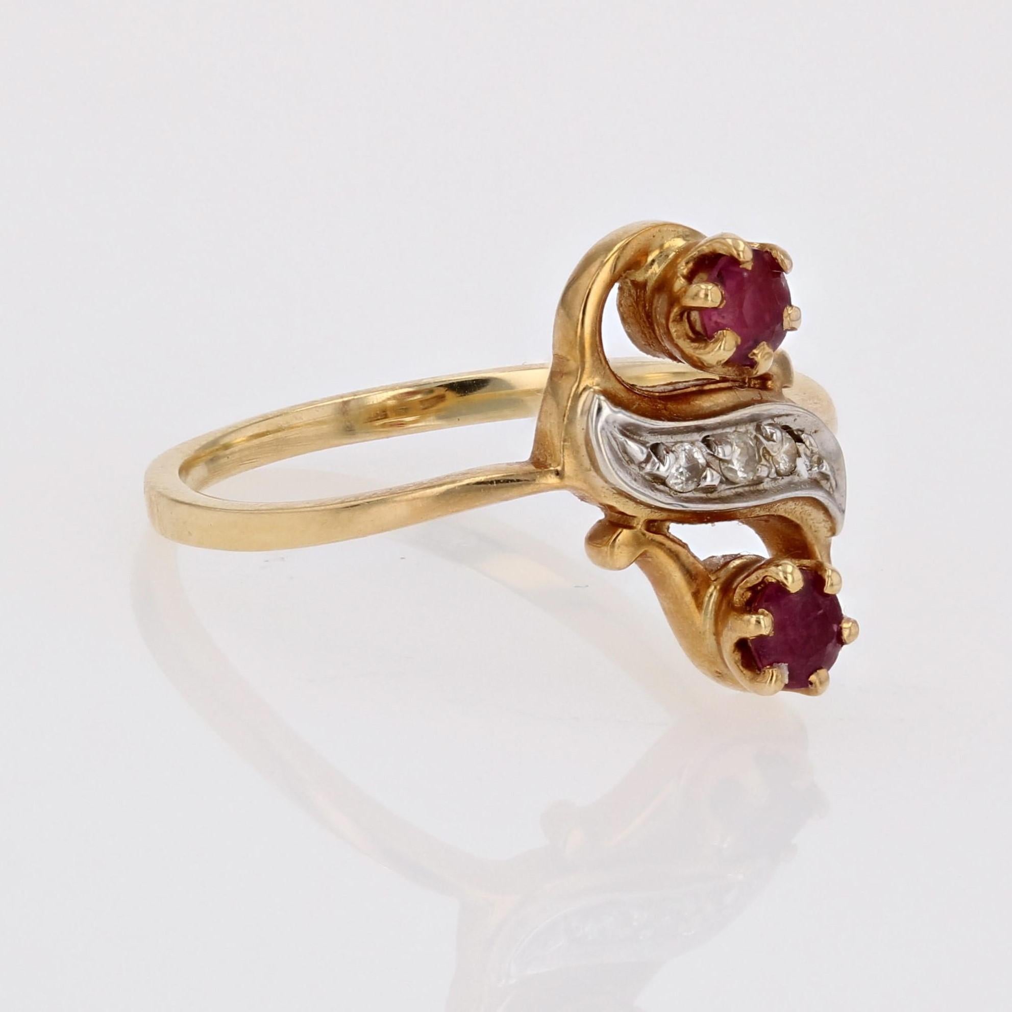 Moderner Rubine Diamanten 18 Karat Gelbgold Duo-Ring im Zustand „Gut“ im Angebot in Poitiers, FR