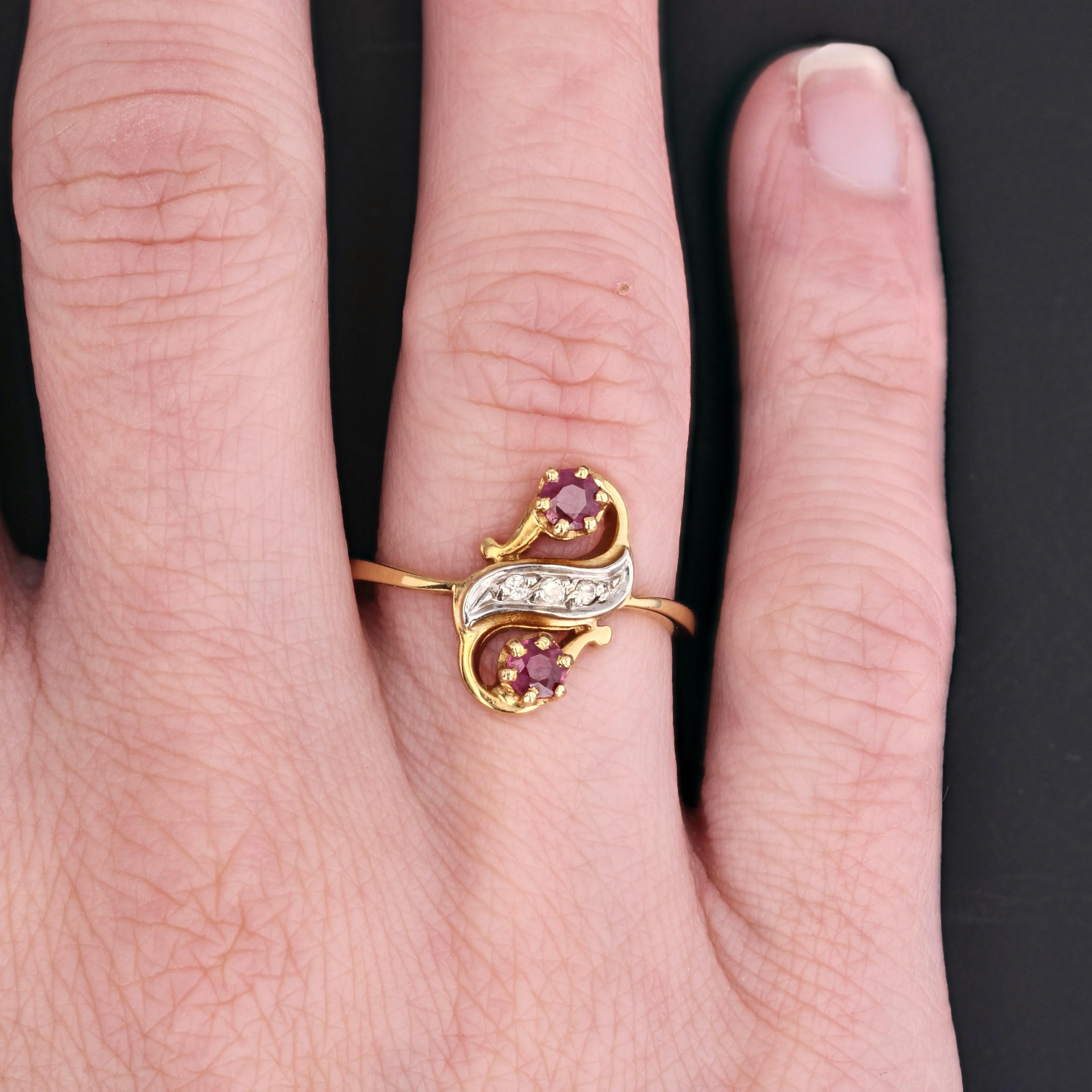 Moderner Rubine Diamanten 18 Karat Gelbgold Duo-Ring Damen im Angebot