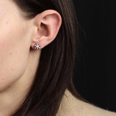 Clous d'oreilles modernes en or blanc 18 carats, rubis, diamants et perle de culture