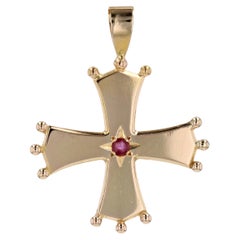 Modern Ruby 18 Karat Yellow Gold Occitan Cross Pendant