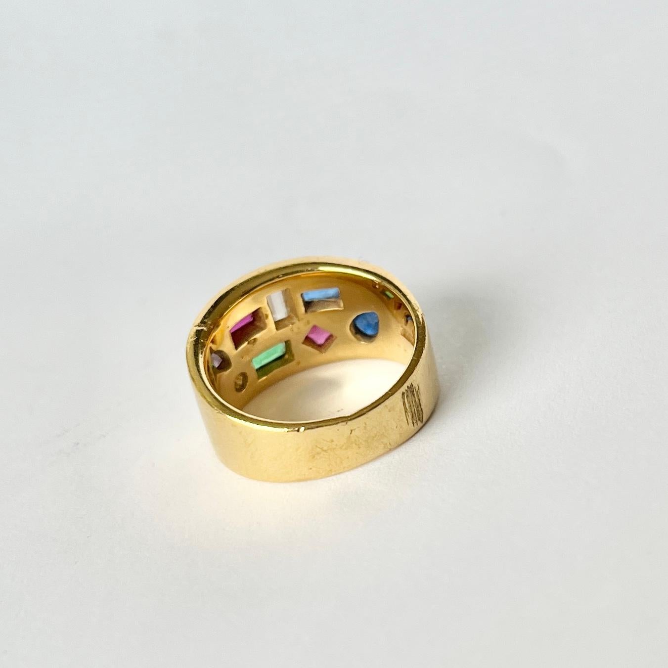 Modernes modernes Rubin-, Amethyst-, Saphir-, Smaragd- und Diamantband aus 15 Karat Gold im Zustand „Gut“ in Chipping Campden, GB