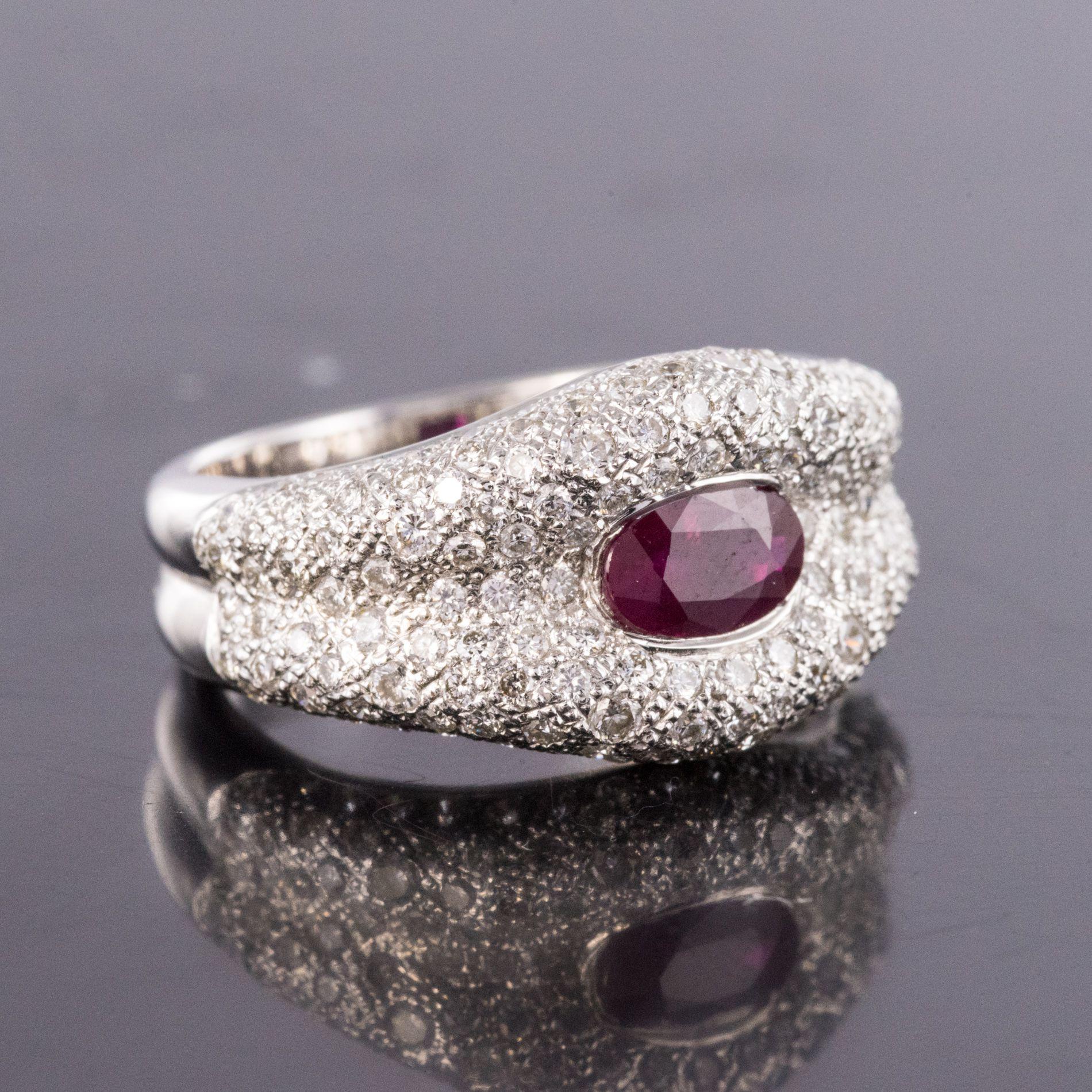 French Modern Ruby and Diamond 18 Carat White Gold Band Ring For Sale 4