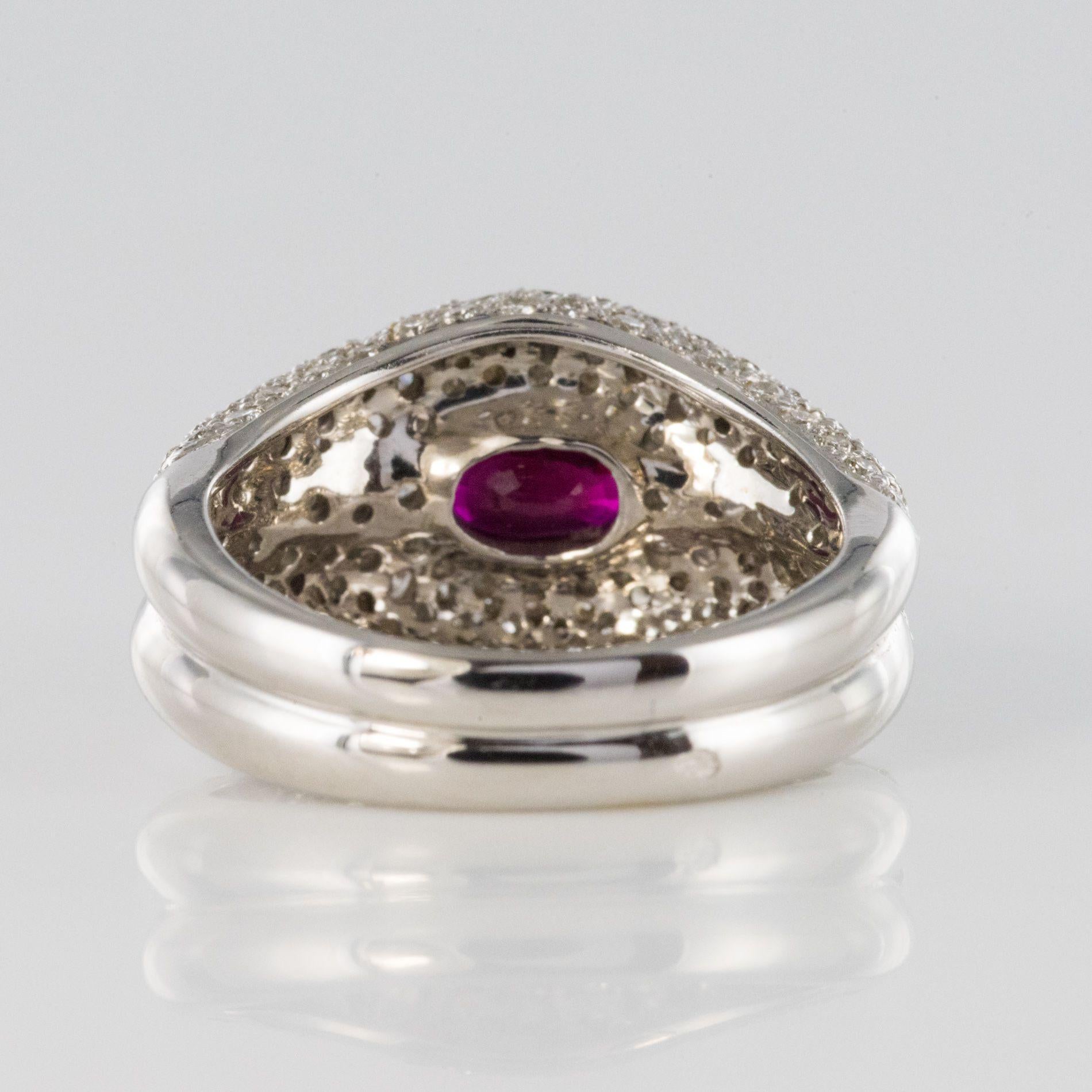 French Modern Ruby and Diamond 18 Carat White Gold Band Ring For Sale 7