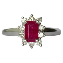 Modern Ruby and Diamond 18 Carat White Gold Cluster Ring