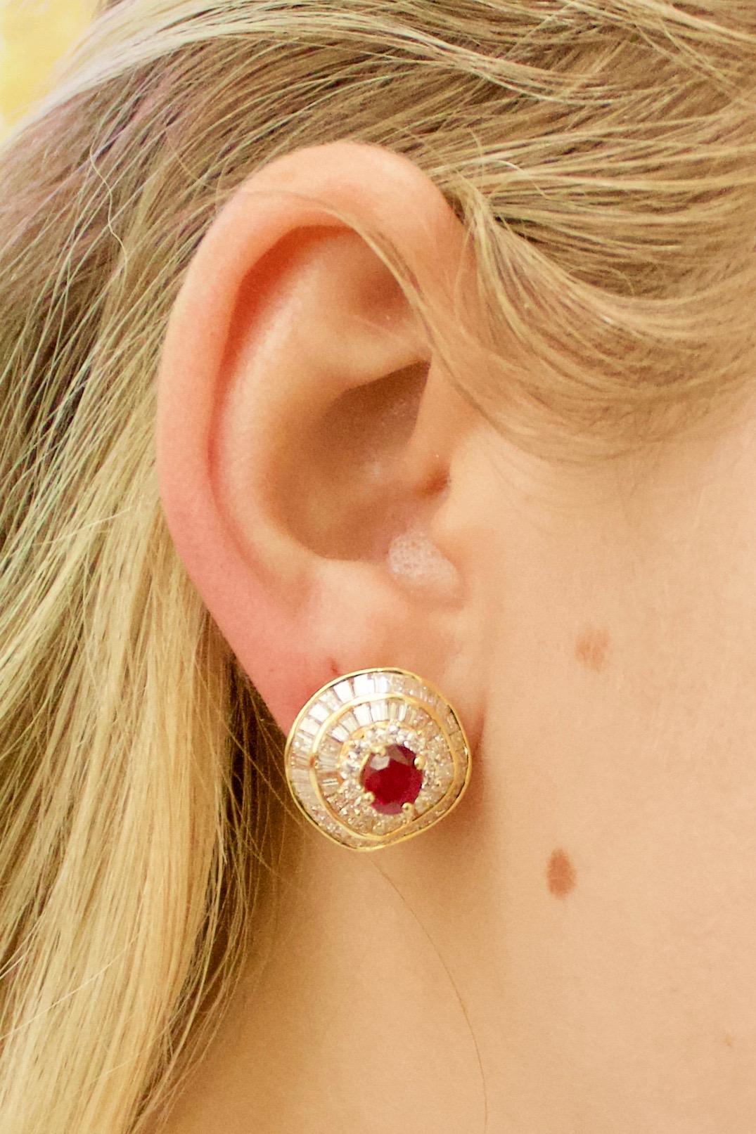 Modern Ruby and Diamond Earrings in 18k Yellow Gold 1