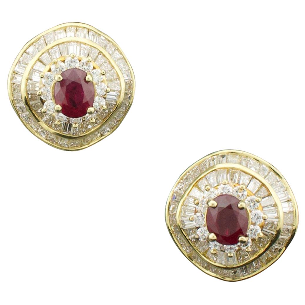 Modern Ruby and Diamond Earrings in 18k Yellow Gold