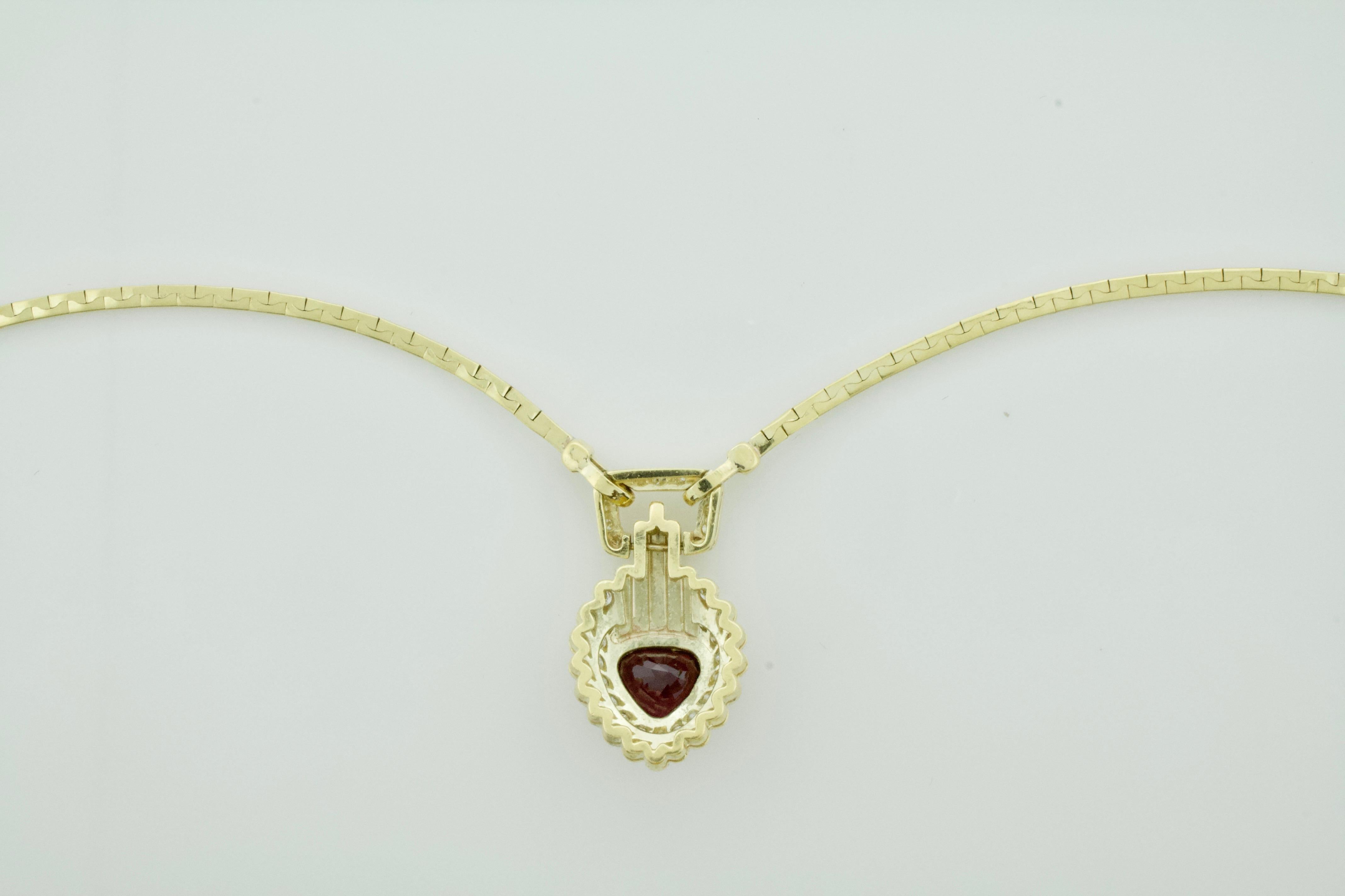 Women's or Men's Modern Ruby and Diamond Necklace 2.45 Fancy Shaped Ruby in 18 Karat For Sale