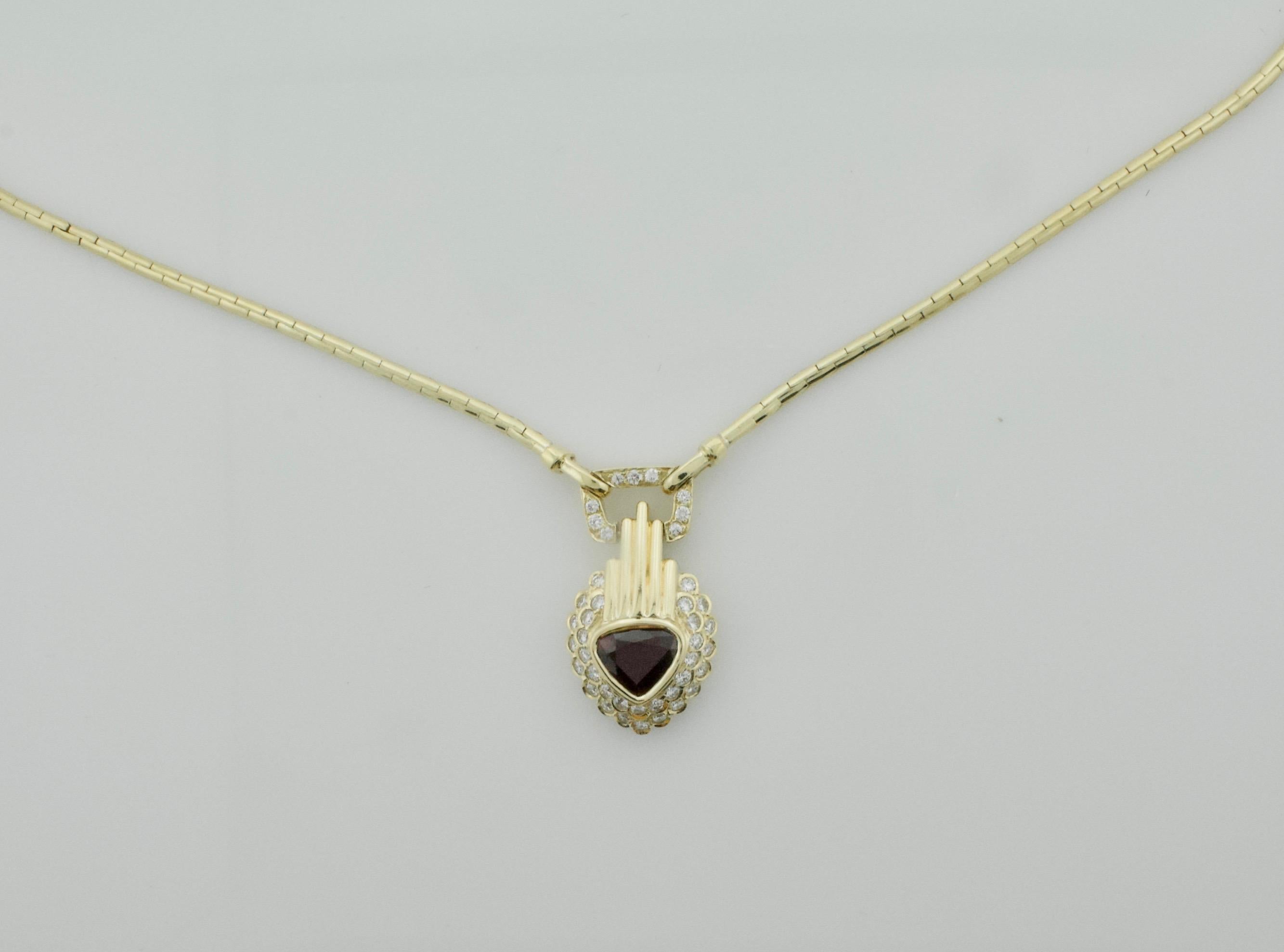 Modern Ruby and Diamond Necklace 2.45 Fancy Shaped Ruby in 18 Karat For Sale 1