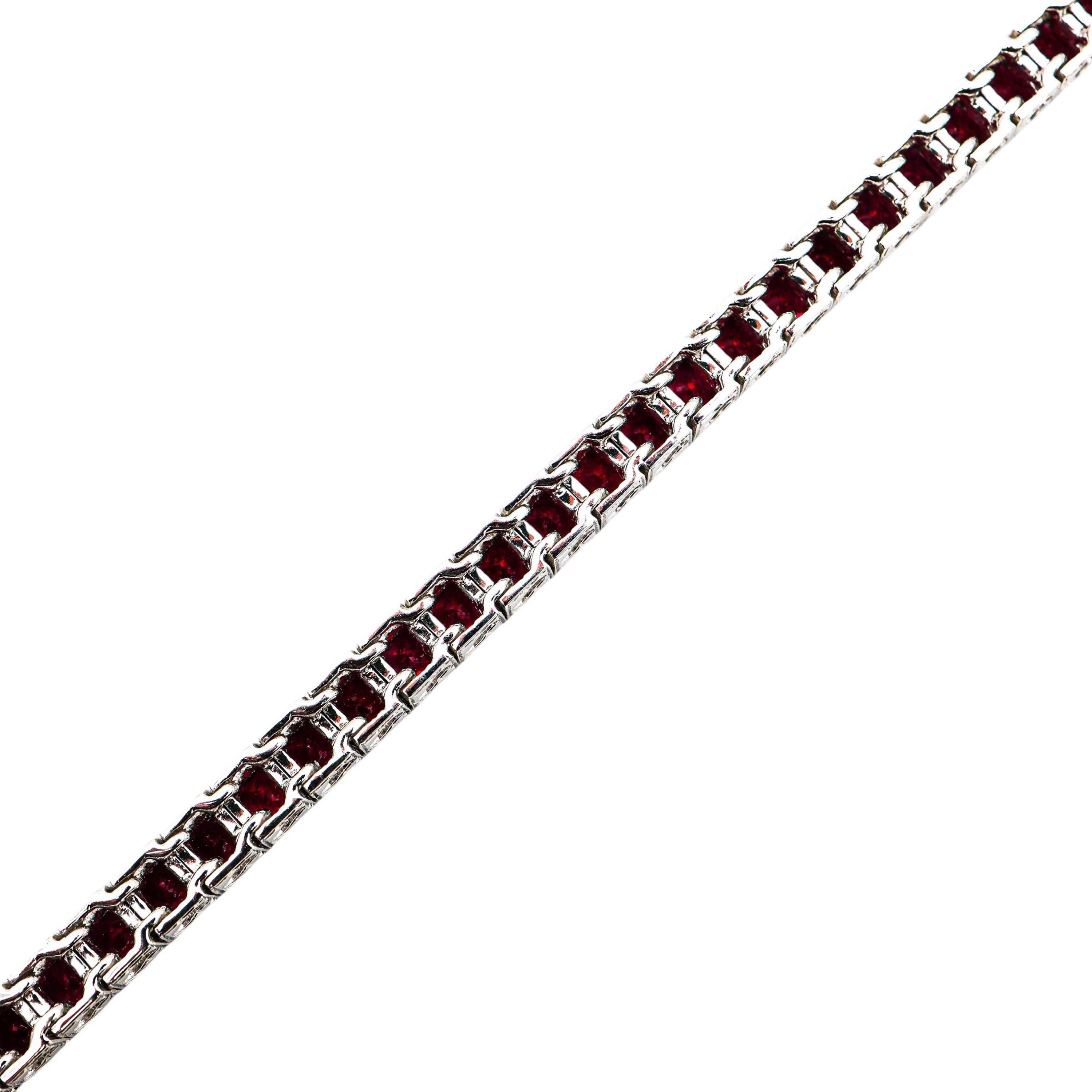 Women's Modern Ruby and Platinum Line Bracelet, 8.90 Carats For Sale