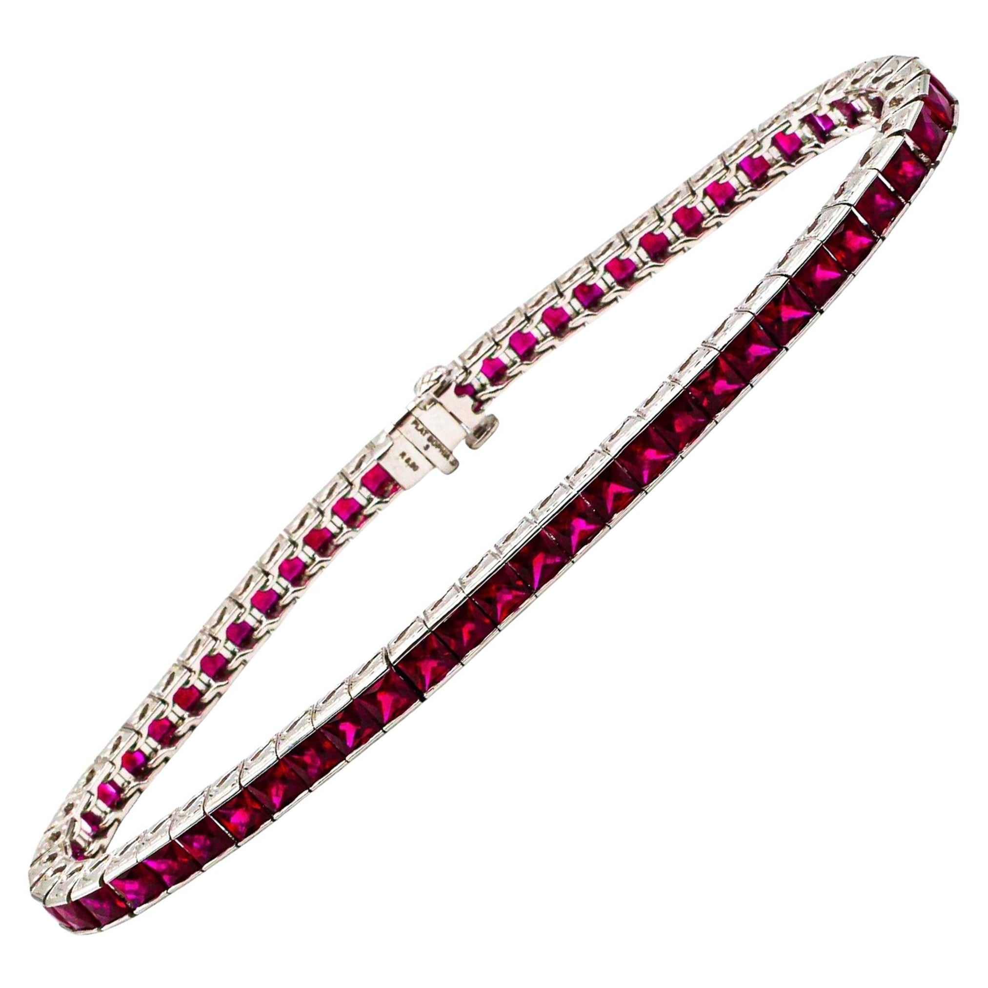 Modern Ruby and Platinum Line Bracelet, 8.90 Carats