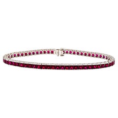 Modern Ruby and Platinum Line Bracelet, 8.90 Carats