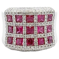Modern Ruby Diamond 18 Karat White Gold Wide Band Ring Size 6