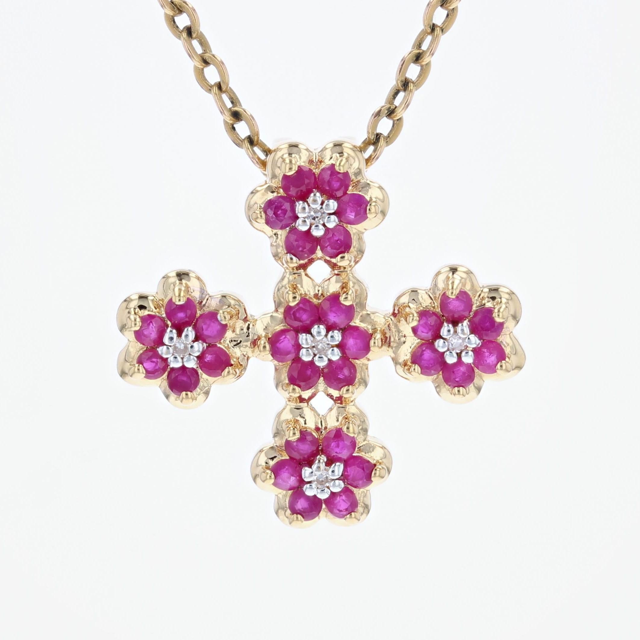 Modern Ruby Diamond 18 Karat Yellow Gold Cross Pendant In Good Condition For Sale In Poitiers, FR