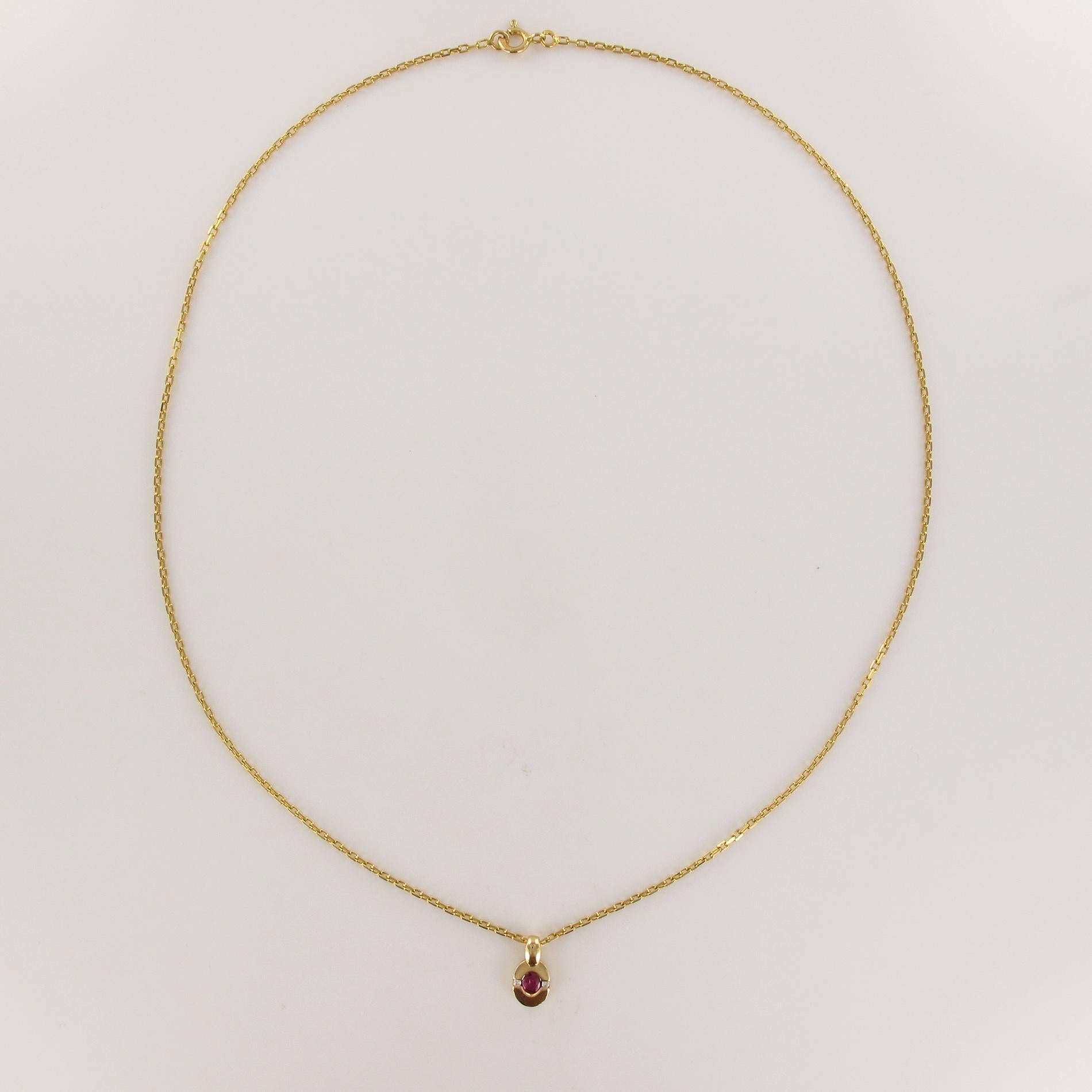 Modern Ruby Diamond 18 Karat Yellow Gold Pendant and Chain 5