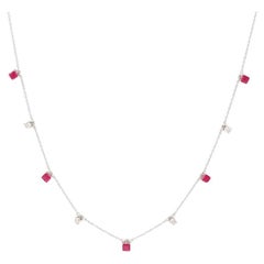 Modern Ruby Diamond 18K White Gold Necklace For Her
