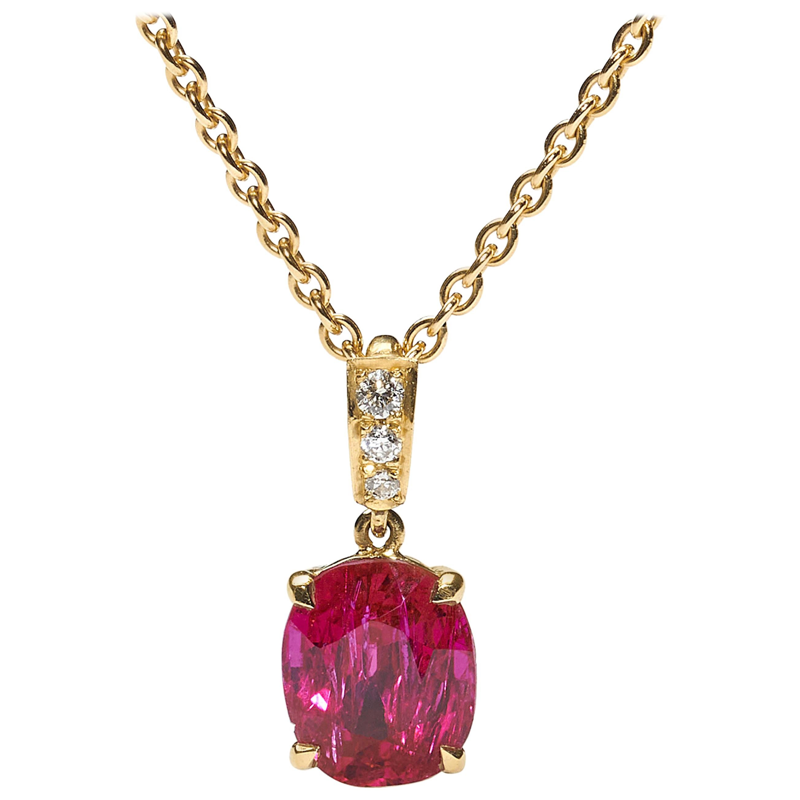 Modern Ruby, Diamond and 18 Karat Gold Pendant, 3.19 Carats