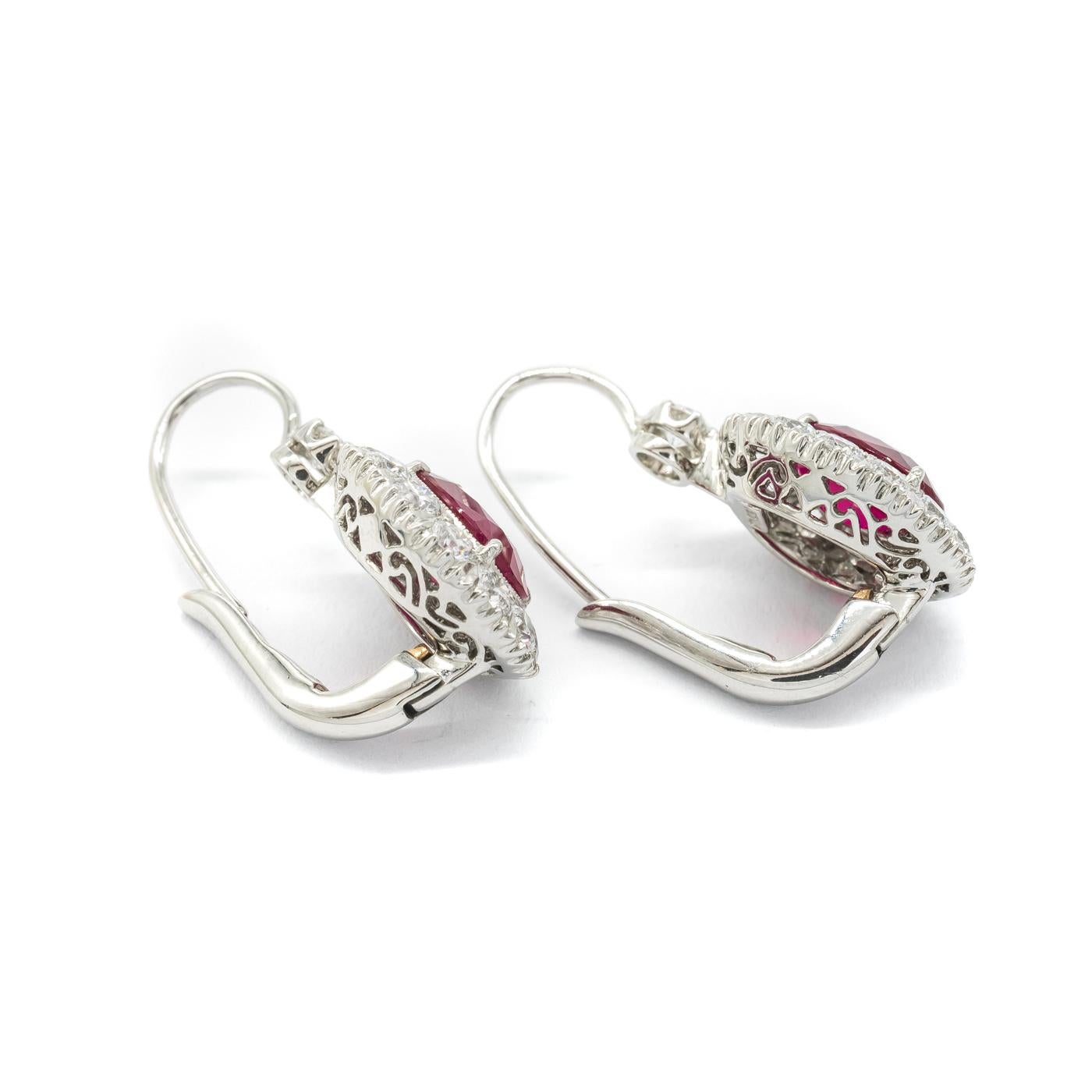 Modern Ruby, Diamond and Platinum Cluster Earrings In New Condition For Sale In London, GB