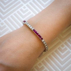 Modern Ruby Diamond and Platinum Line Bracelet