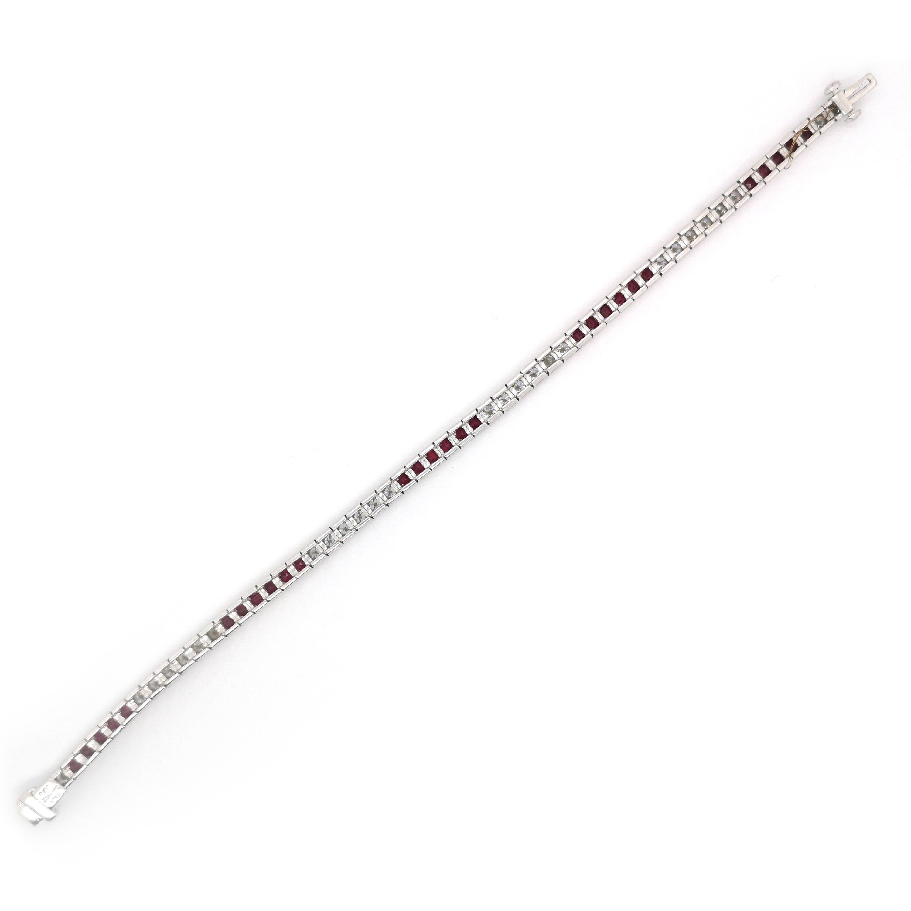 Modern Ruby Diamond and Platinum Line Bracelet 1