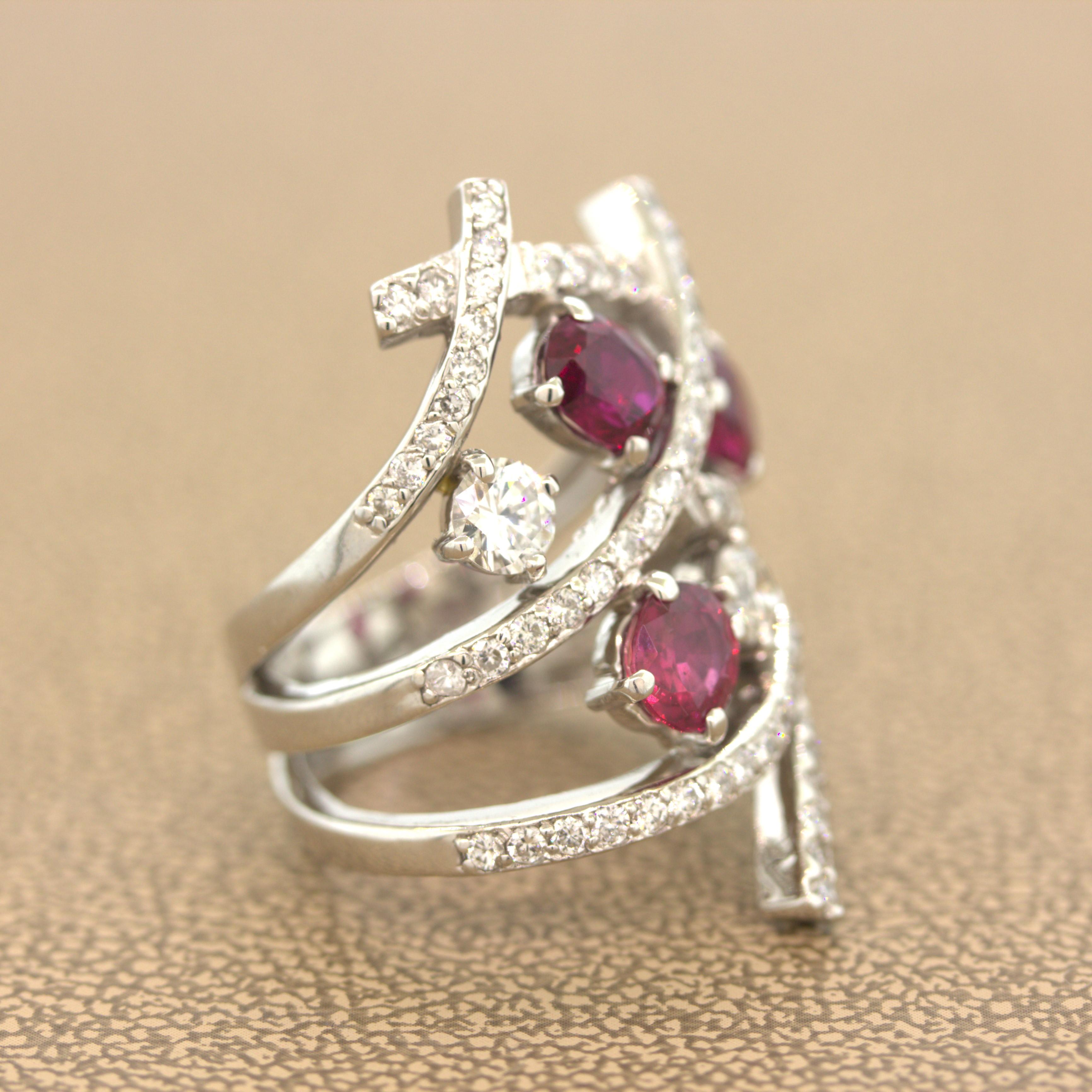 Modern Ruby Diamond Gold Bypass Ring In New Condition For Sale In Beverly Hills, CA