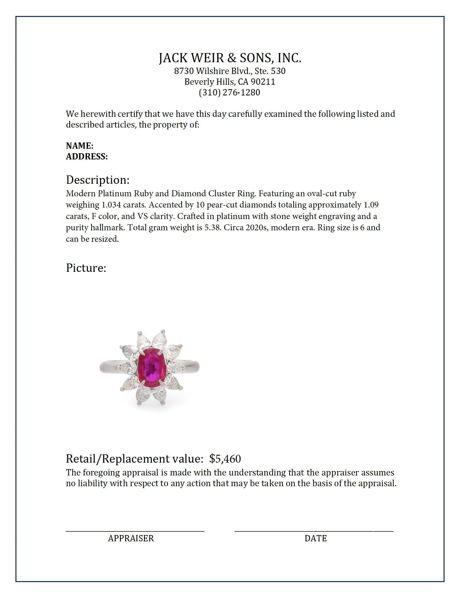 Moderner Rubin-Diamant-Platin-Cluster-Ring für Damen oder Herren