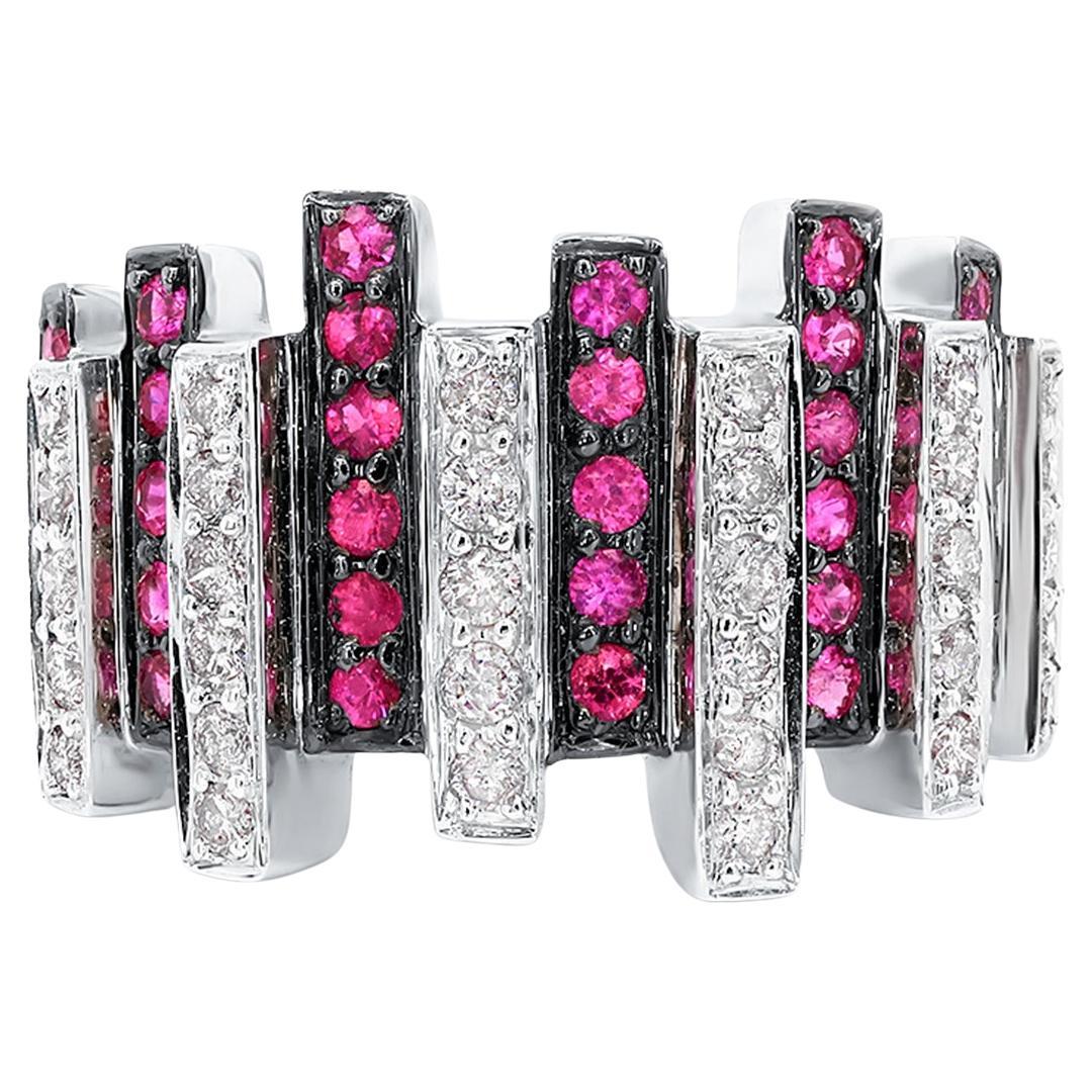 Modern Ruby Diamond Ring 1.02 Carats 18K White Gold