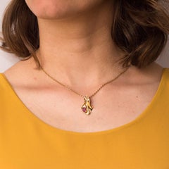 Modern Ruby Diamond Yellow Gold Pendant and Earrings