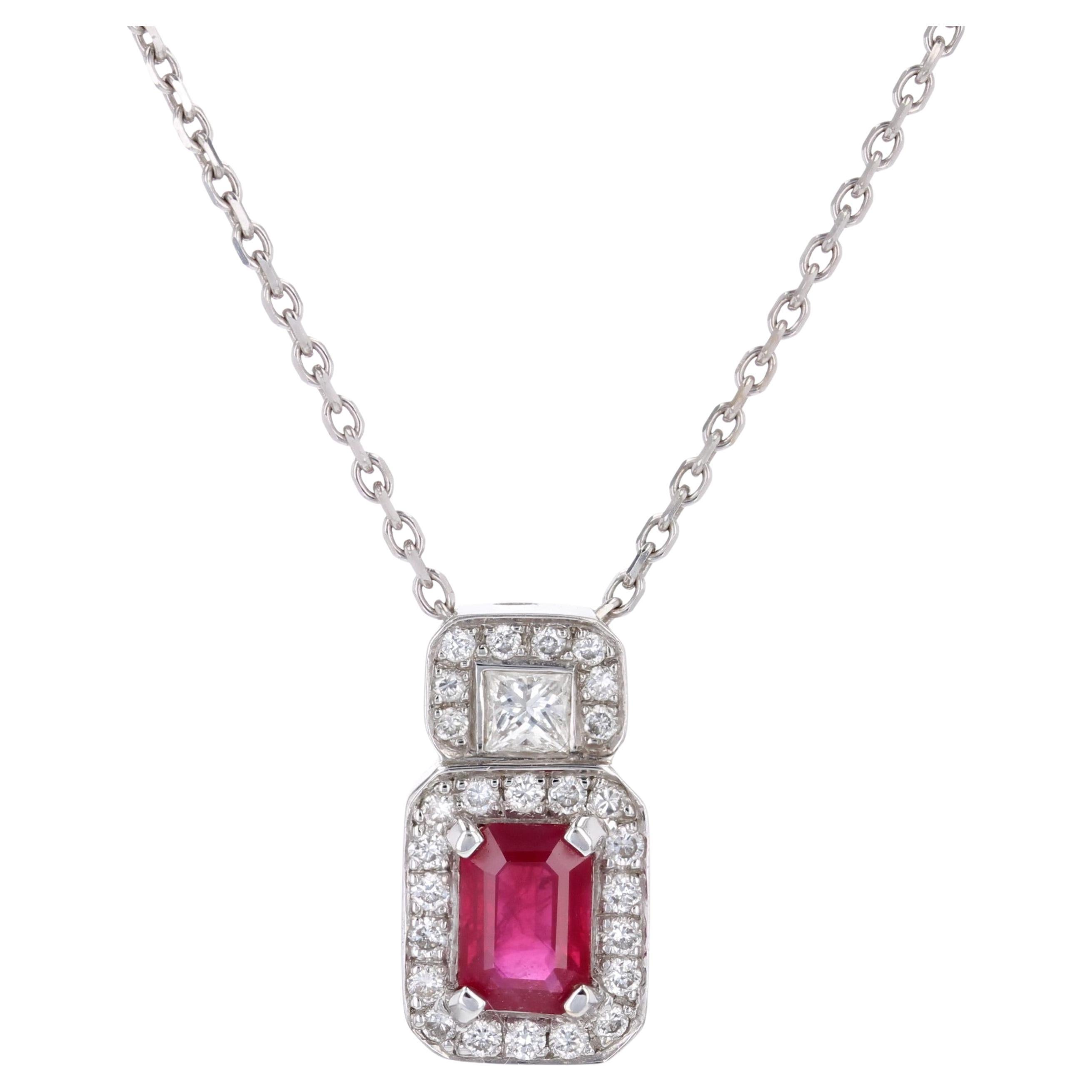 Collar Colgante Moderno de Oro Blanco de 18 Kilates con Diamantes Rubí