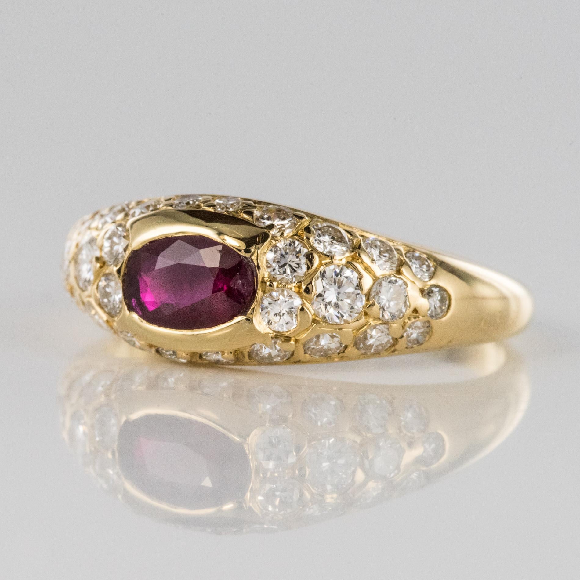 Oval Cut Modern Ruby Diamonds 18 Karat Yellow Gold Bangle Ring