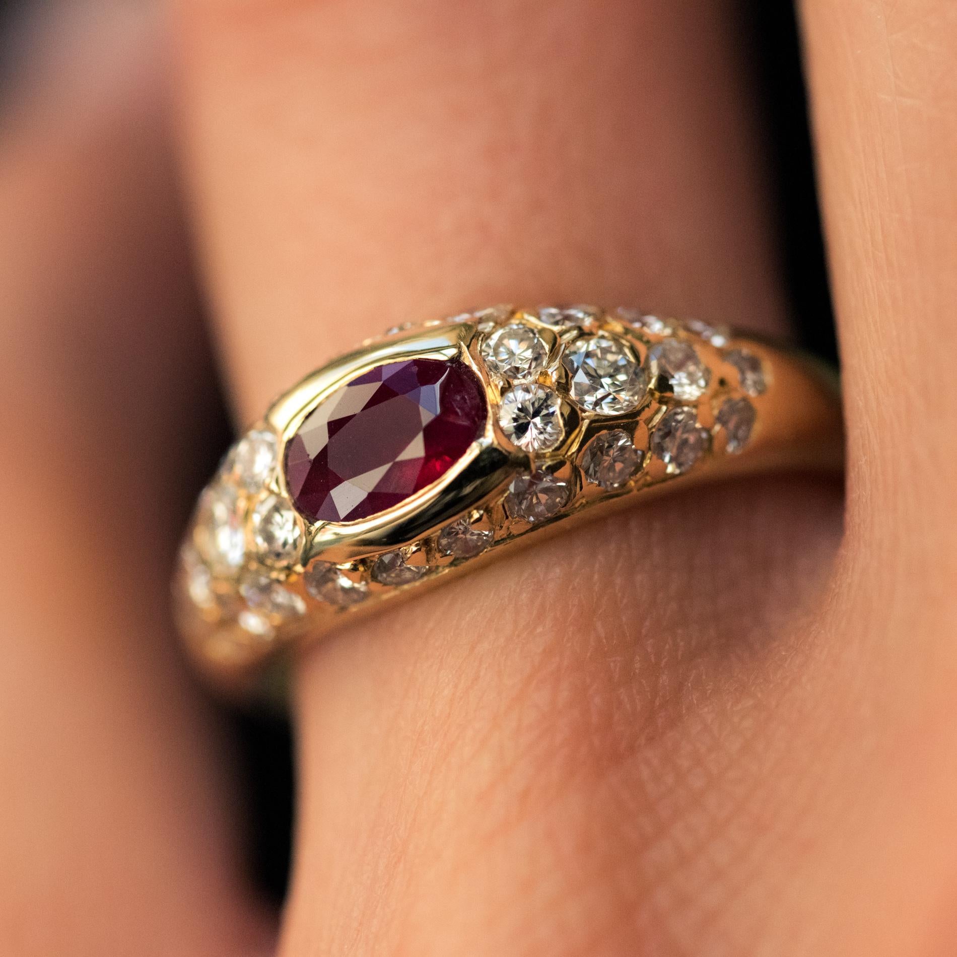 Modern Ruby Diamonds 18 Karat Yellow Gold Bangle Ring In Fair Condition In Poitiers, FR