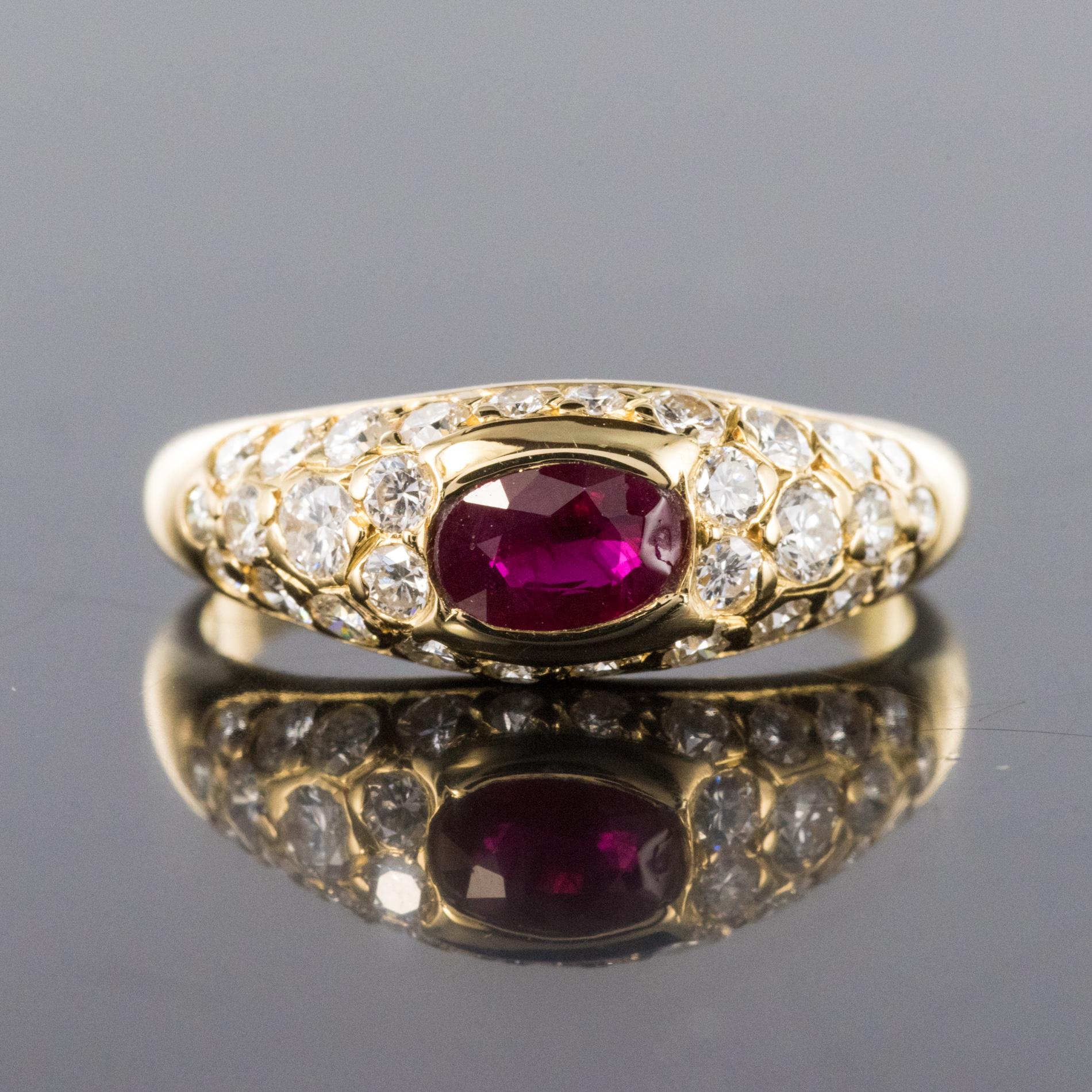Women's Modern Ruby Diamonds 18 Karat Yellow Gold Bangle Ring