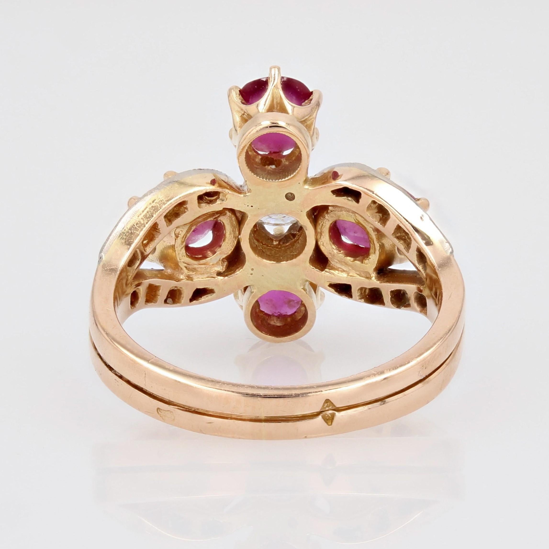 Modern Ruby Diamonds 18 Karat Yellow Gold Clover Ring For Sale 11