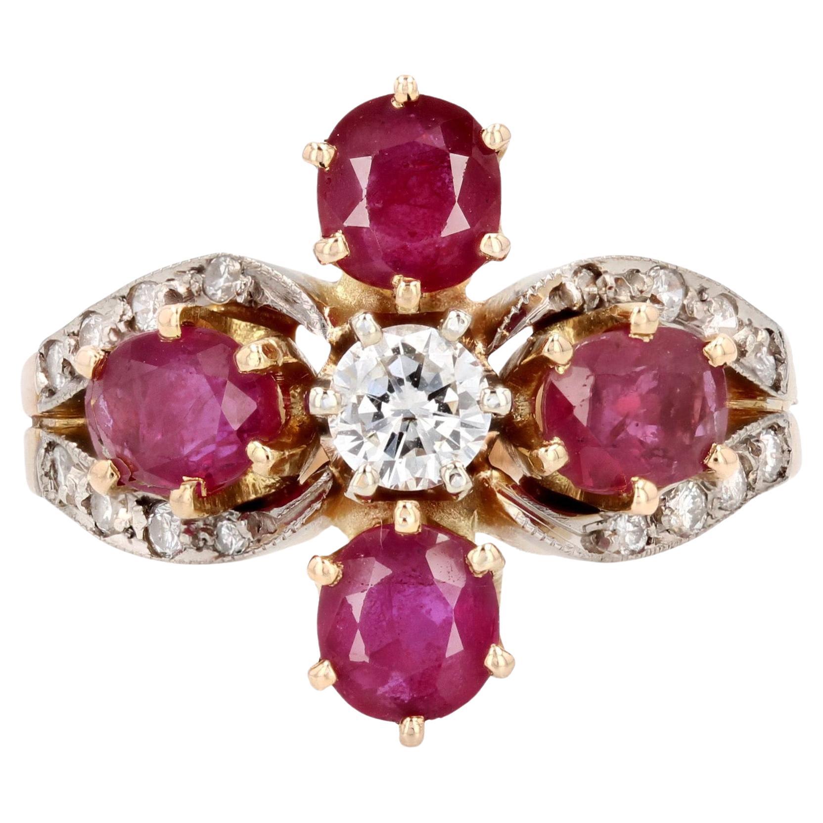 Modern Ruby Diamonds 18 Karat Yellow Gold Clover Ring