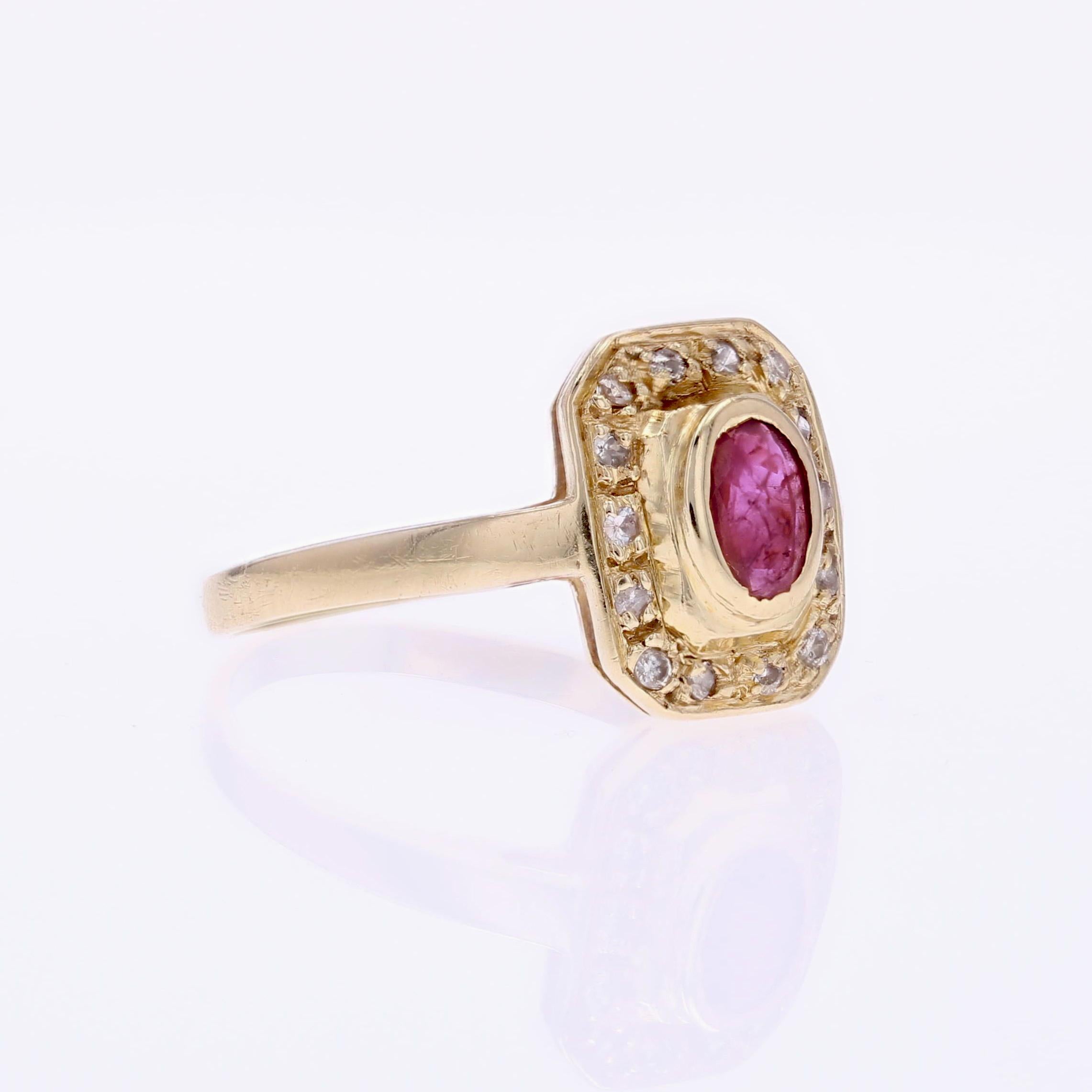 Bague géométrique moderne en or jaune 18 carats avec rubis et diamants Bon état - En vente à Poitiers, FR