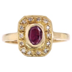 Modern Ruby Diamonds 18 Karat Yellow Gold Geometrical Ring