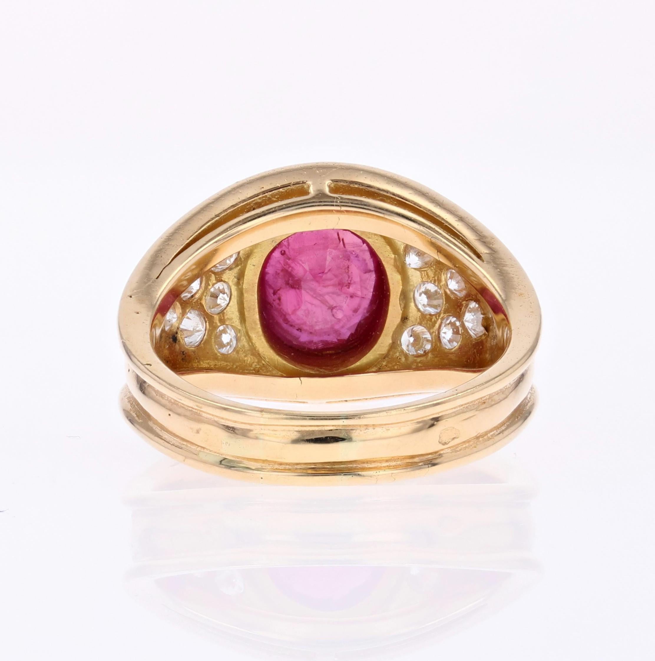 Modern Ruby Diamonds 18 Karat Yellow Gold Large Ring For Sale 13