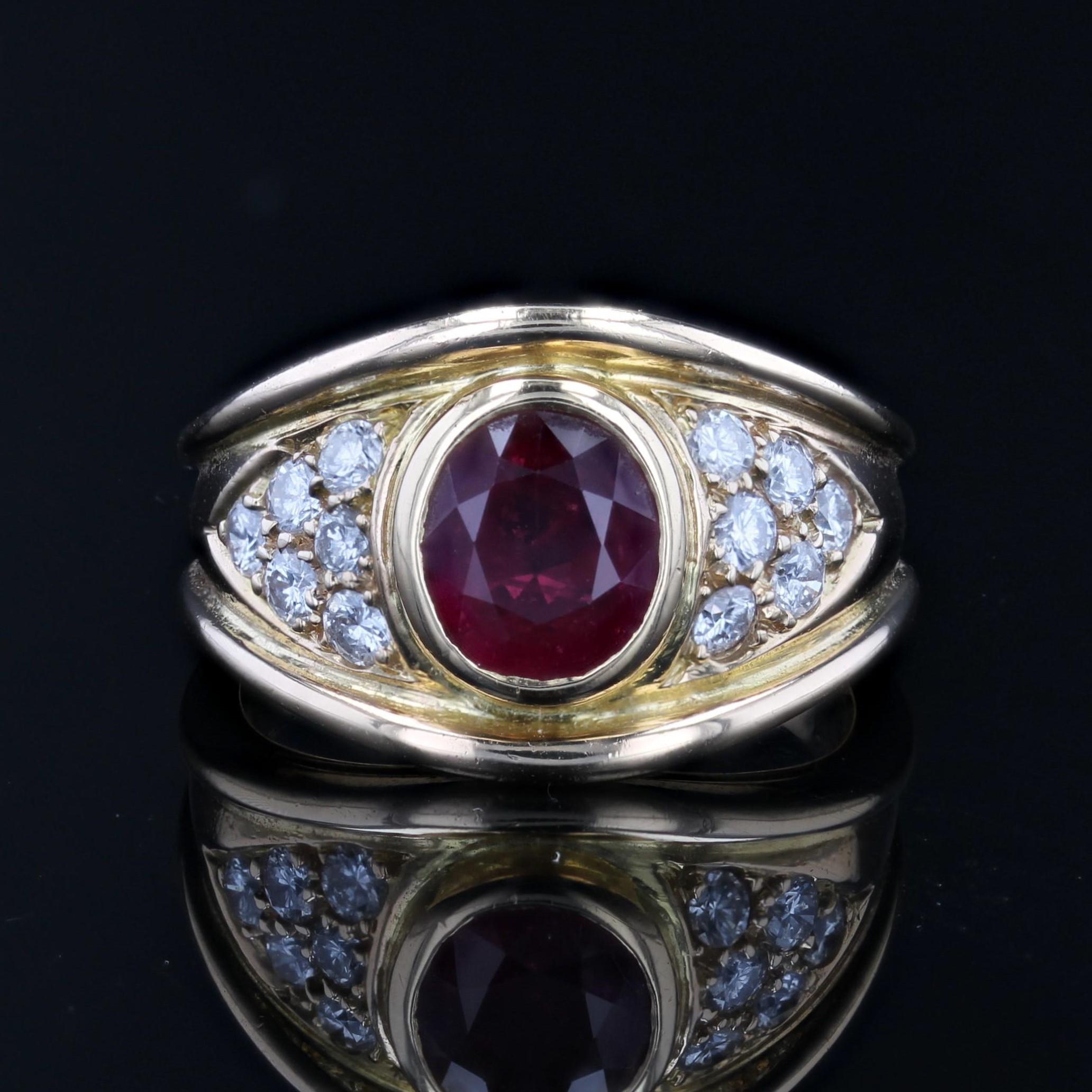 Women's Modern Ruby Diamonds 18 Karat Yellow Gold Large Ring For Sale