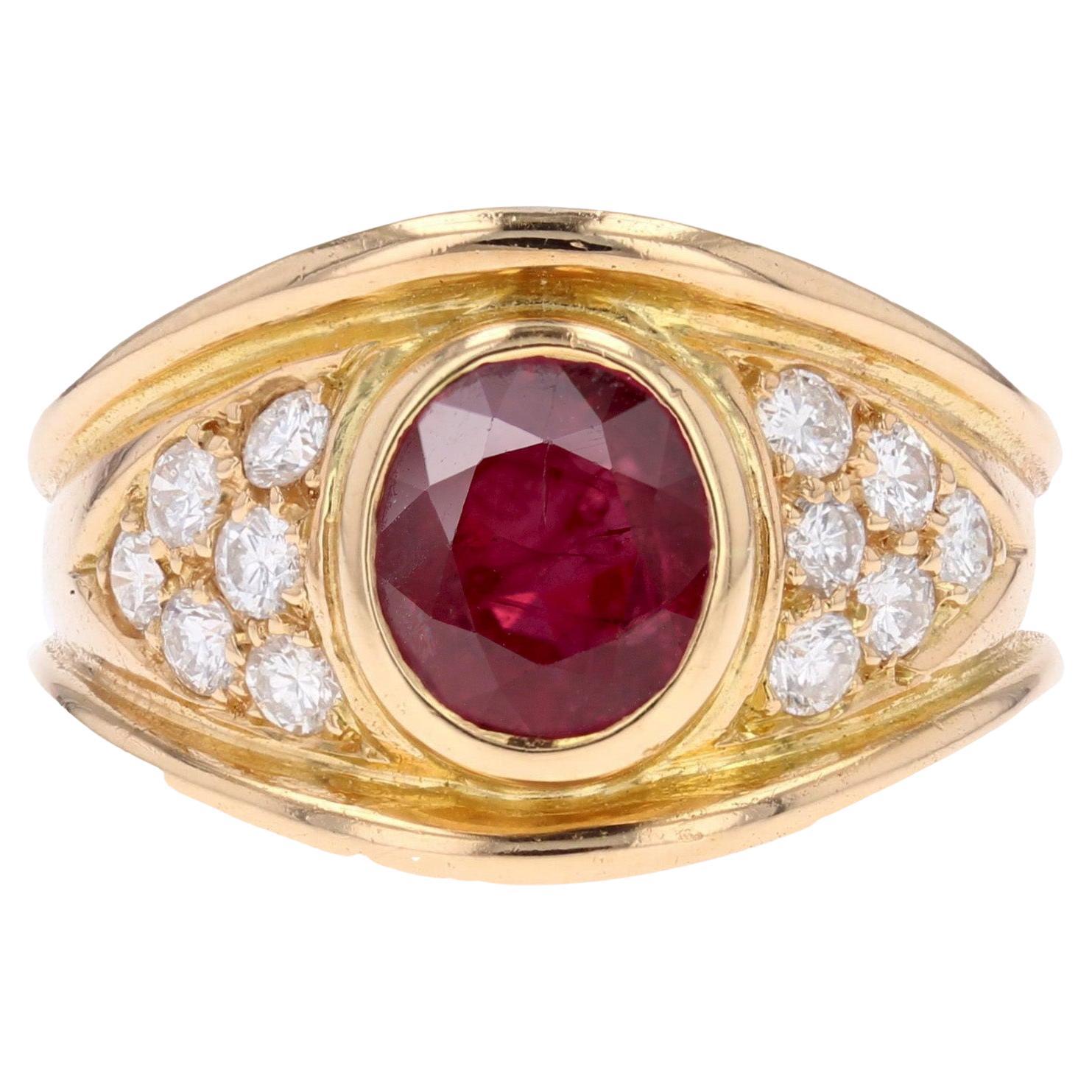 Modern Ruby Diamonds 18 Karat Yellow Gold Large Ring