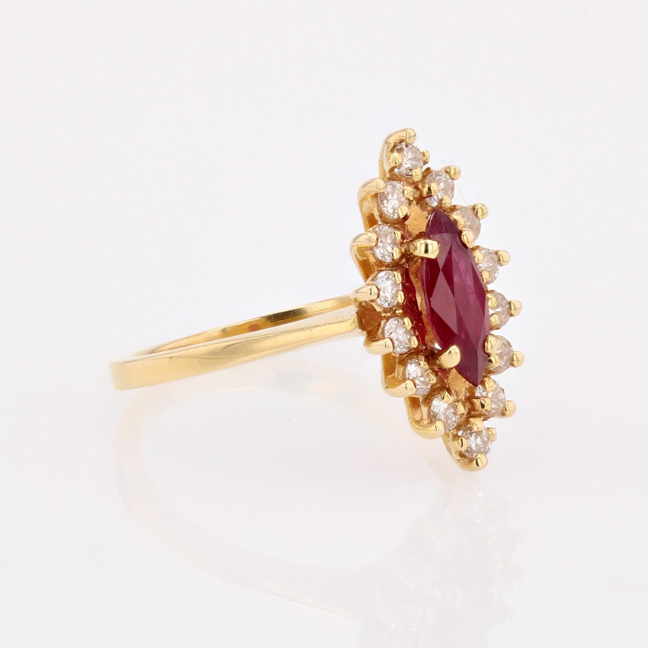 Modern Ruby Diamonds 18 Karat Yellow Gold Marquise Shape Ring For Sale 5