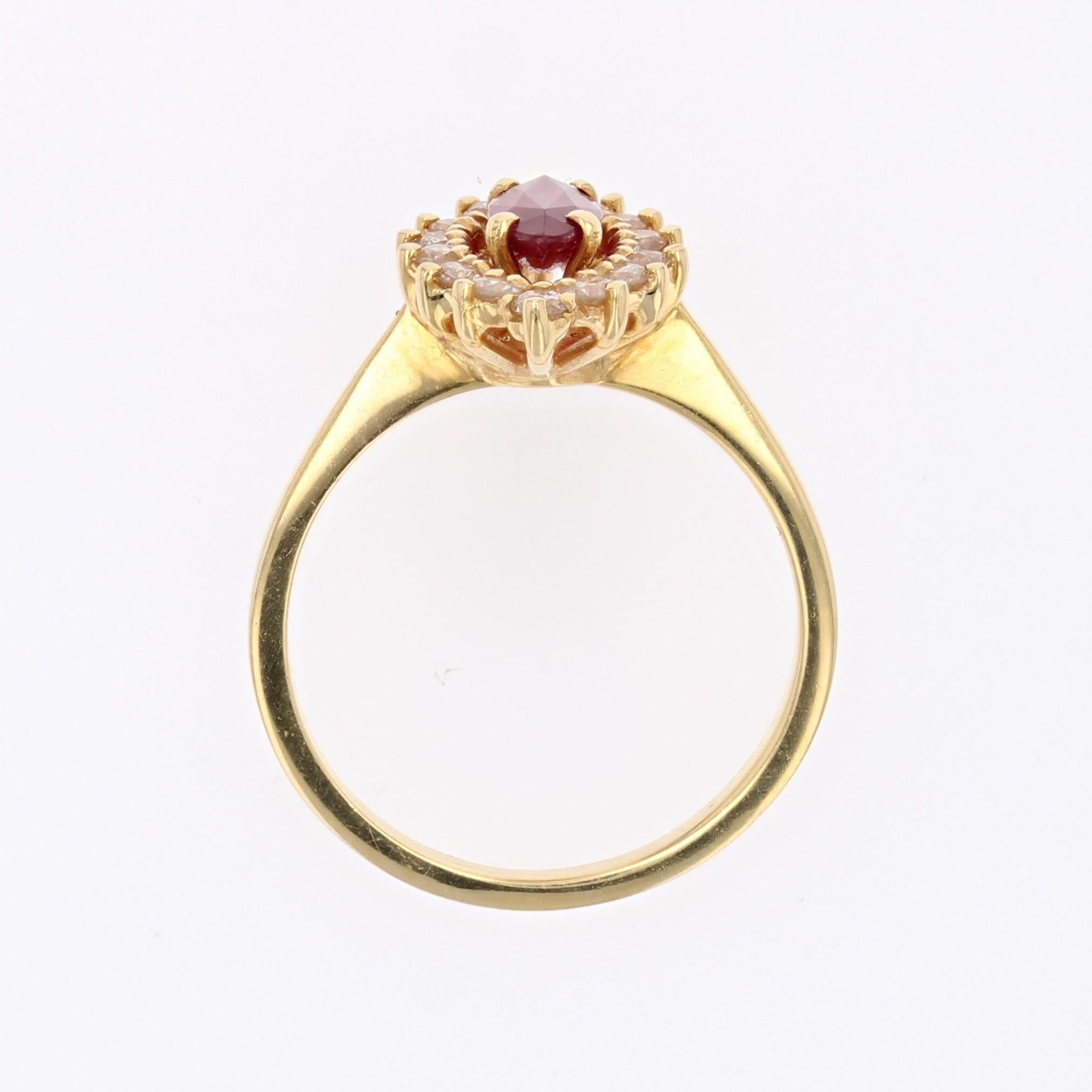 Modern Ruby Diamonds 18 Karat Yellow Gold Marquise Shape Ring For Sale 9