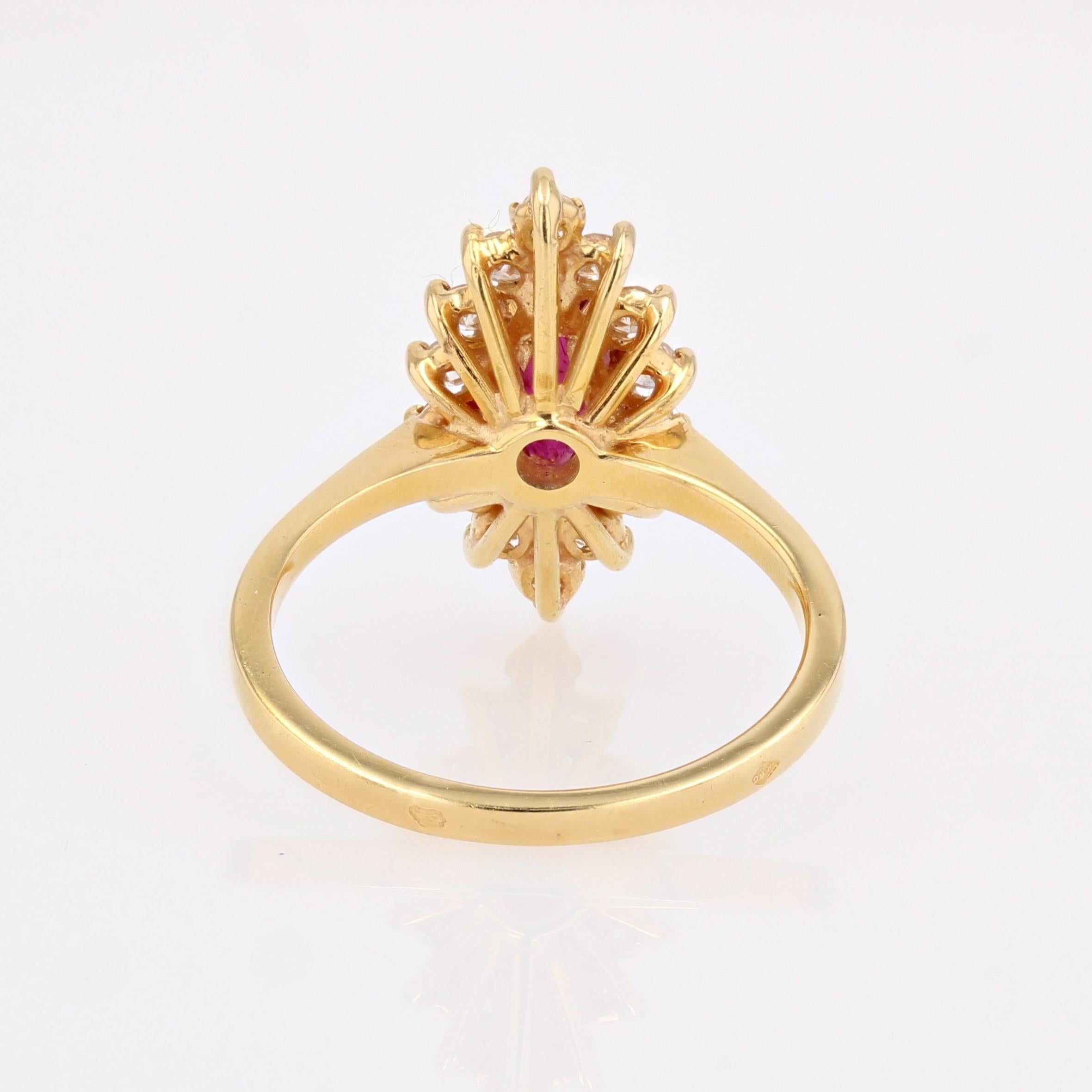 Modern Ruby Diamonds 18 Karat Yellow Gold Marquise Shape Ring For Sale 10